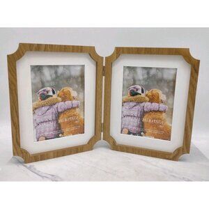 Double Photo Frame Wood Hinged Vintage Drexel Heritage Natural Wood Grain